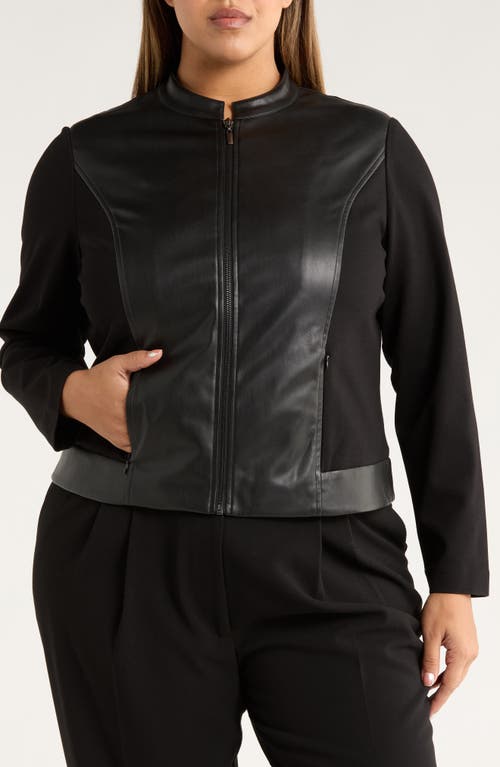 Ak Anne Klein Faux Leather Mixed Media Jacket In Black