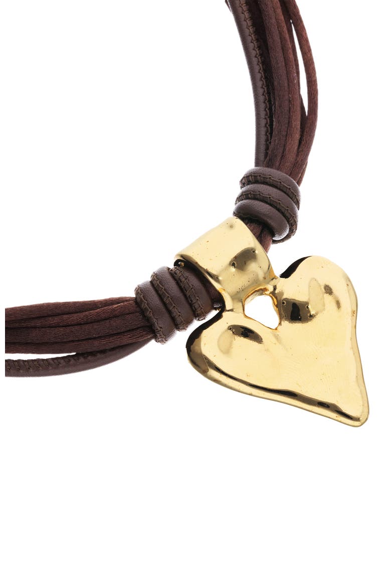 Silk Thread Blend Necklace with Leather and Heart Detail in 18K Gold, Alternate, color, Gold