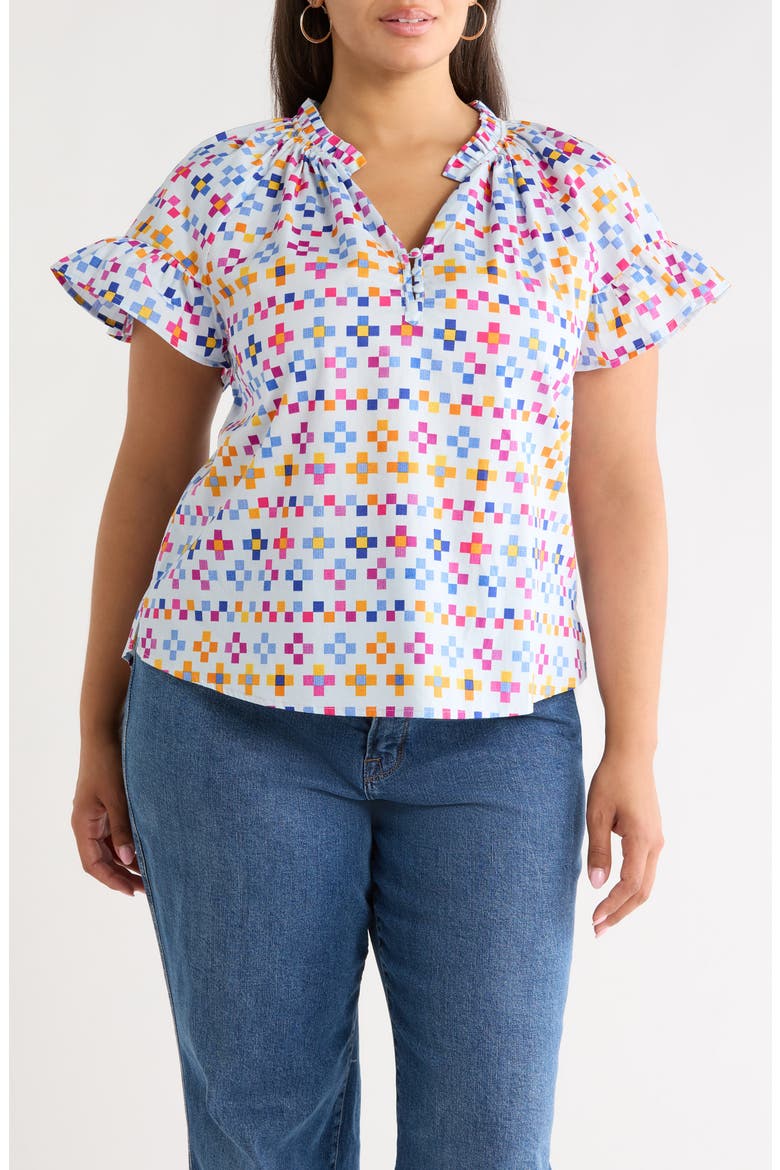 Cabina Floral Macy Ruffle Top, Main, color, LIGHT-BLUE-MULTO