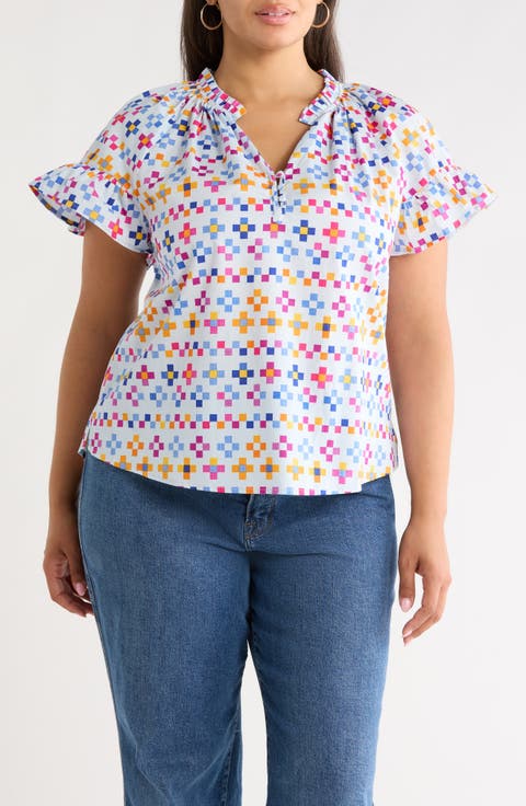 Cabina Floral Macy Ruffle Top (Plus)