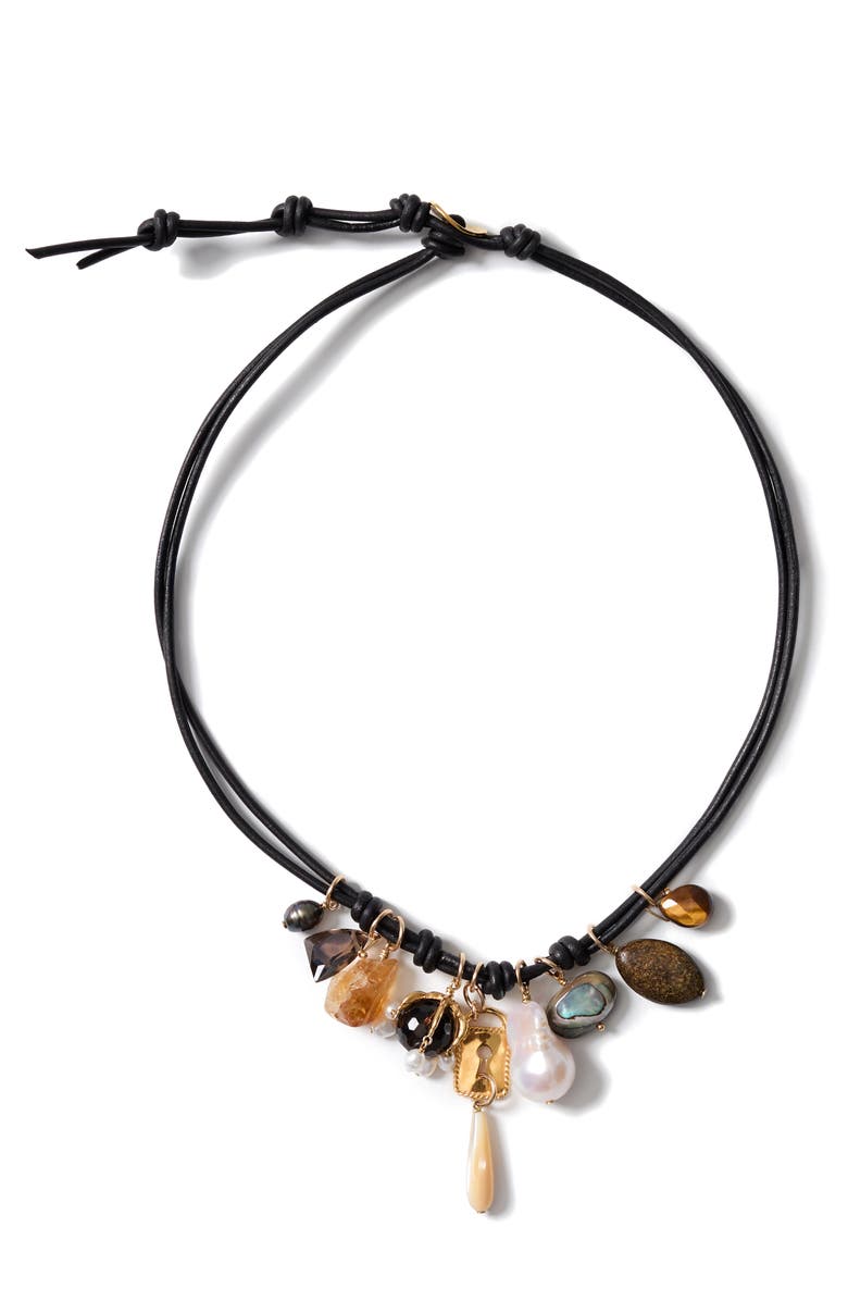 Chan Luu Romy Semiprecious Stone Charm Bracelet, Main, color, Black