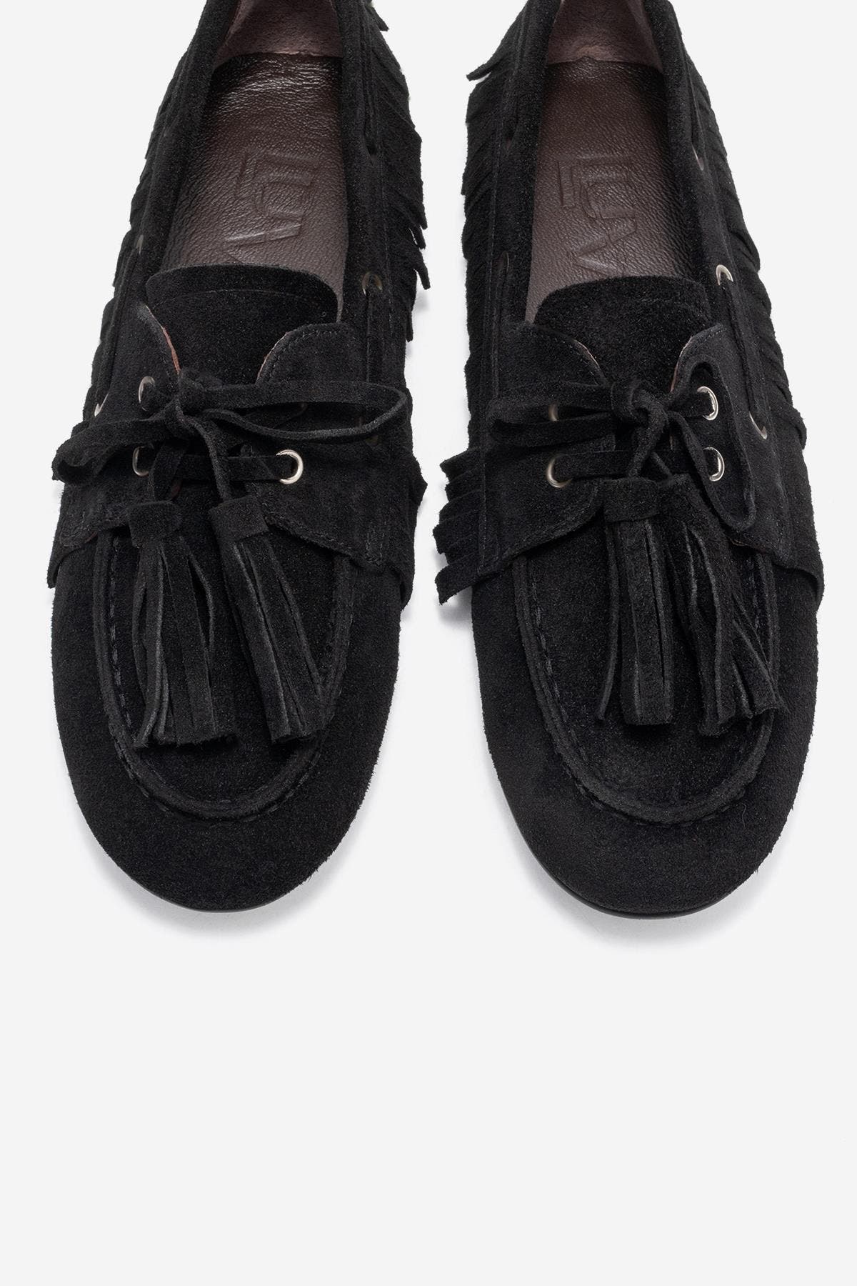 Forever & Always Shoes Fenora Leather Tassel Loafer, Alternate, color, Black Suede Leather