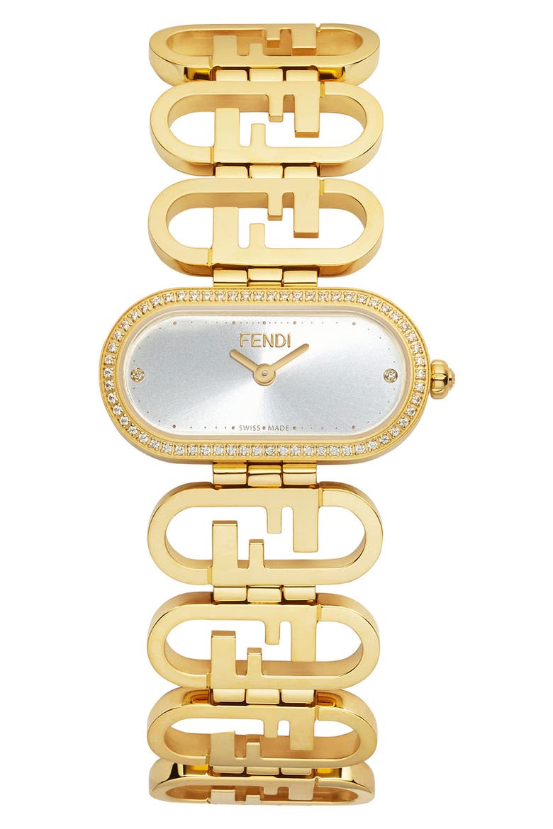 O'Lock Diamond Pavé Oval Link Bracelet Watch, 28.3 x 14.8mm - 0.18 ctw, Main, color, GOLD