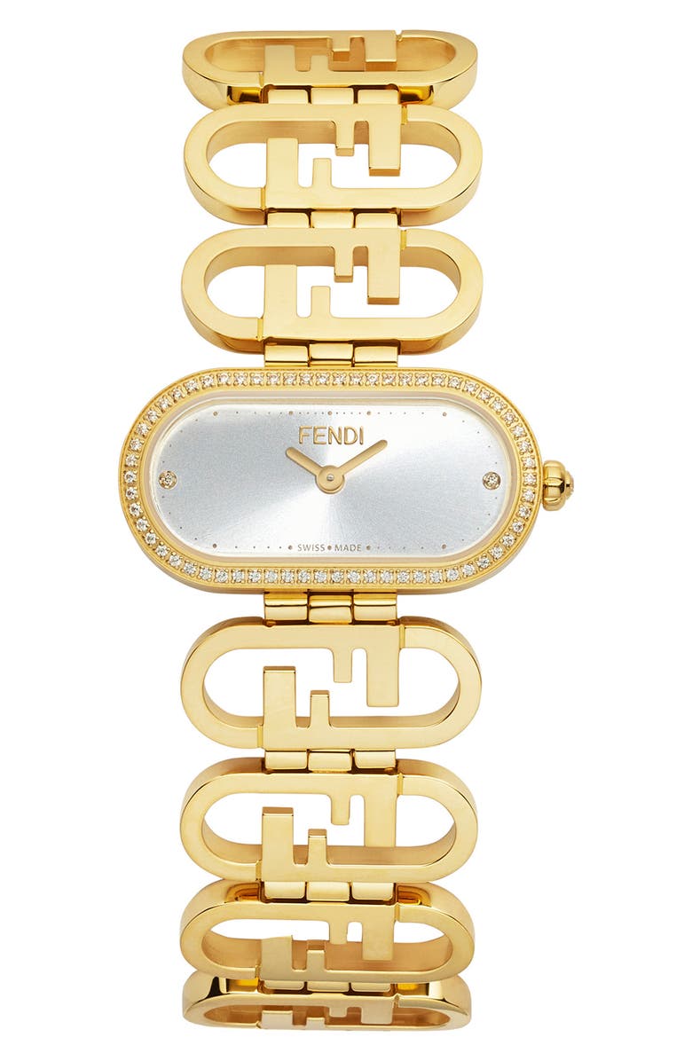 Fendi O'Lock Diamond Pavé Oval Link Bracelet Watch, 28.3 x 14.8mm - 0.18 ctw, Main, color, 