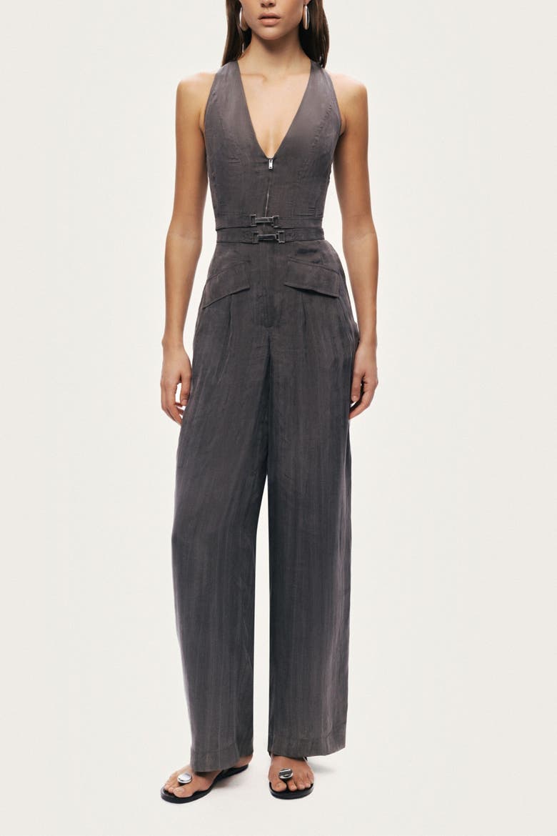 Metal Belt Detail Jumpsuit, Alternate, color, Anthracite