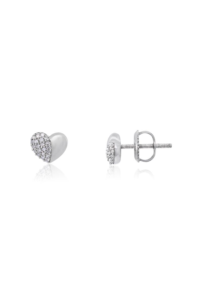 Half Diamond Heart Screw Back Stud Earrings, Main, color, Sterling Silver