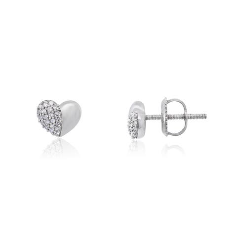 Half Diamond Heart Screw Back Stud Earrings