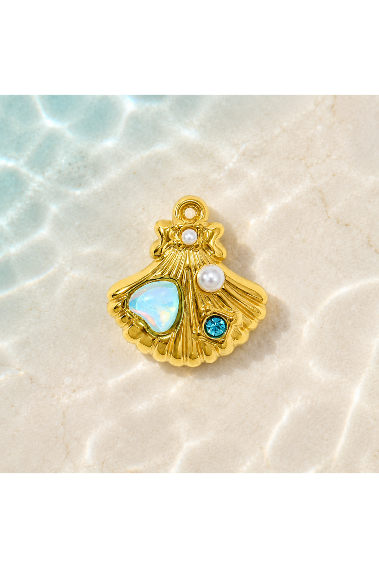 18K Yellow Gold Plated Embellished Seashell Charm, Alternate, color, Blue/White/Gold