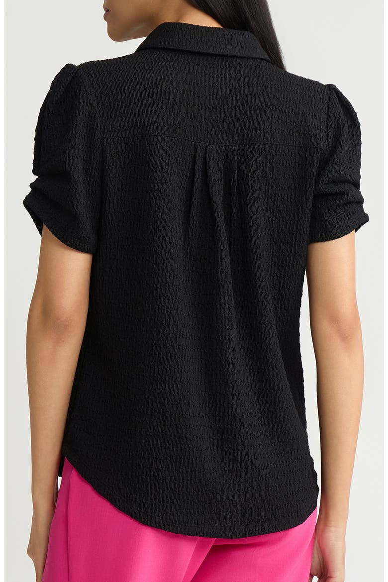 Pleat Sleeve Ridge Knit Button-Up Shirt, Alternate, color, BLACK