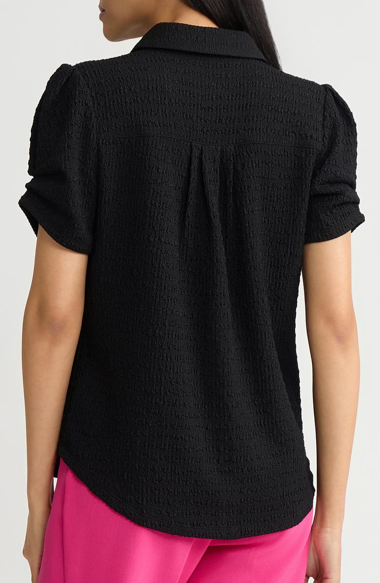 KASPER Pleat Sleeve Ridge Knit Button-Up Shirt, Alternate, color, Black