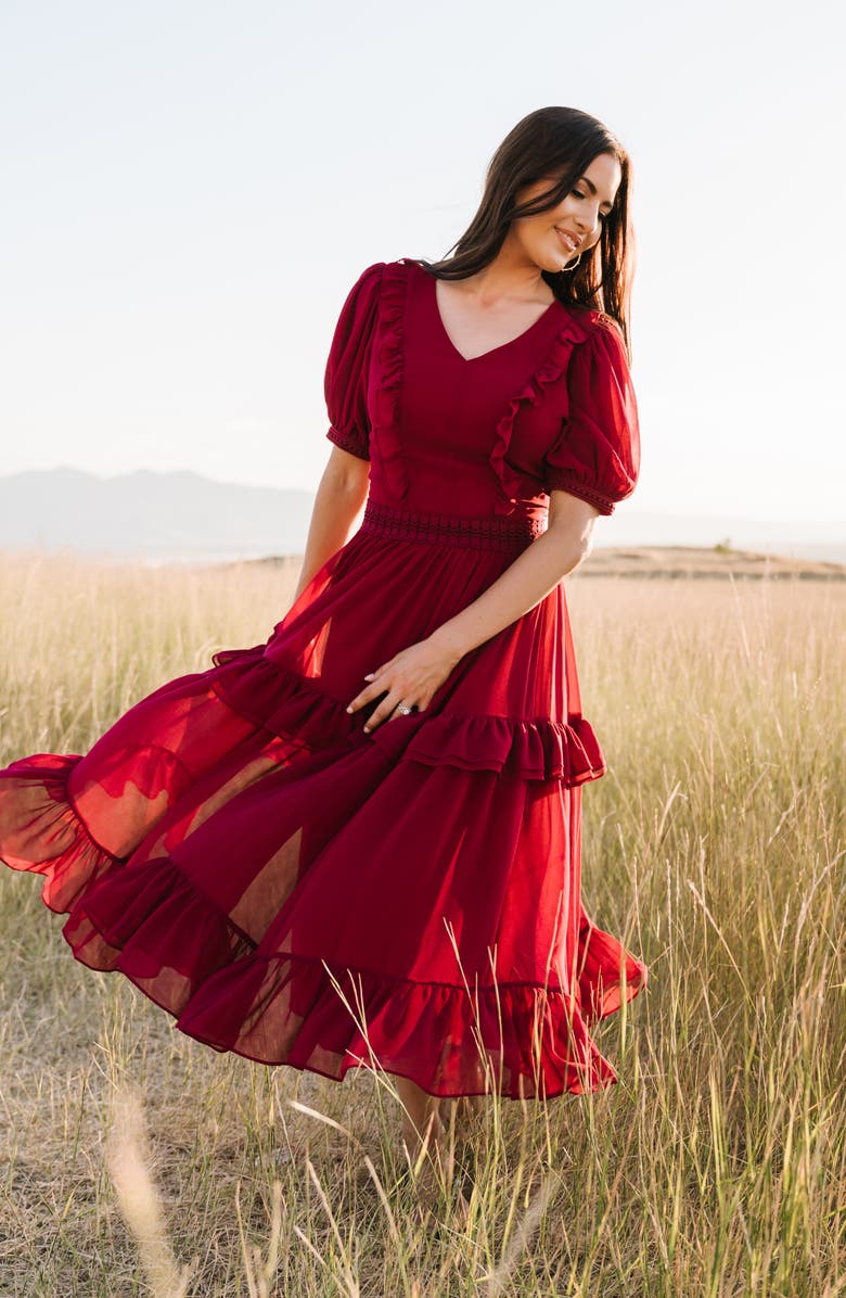 Rachel Parcell Tiered Ruffle Midi Dress, Main, color,