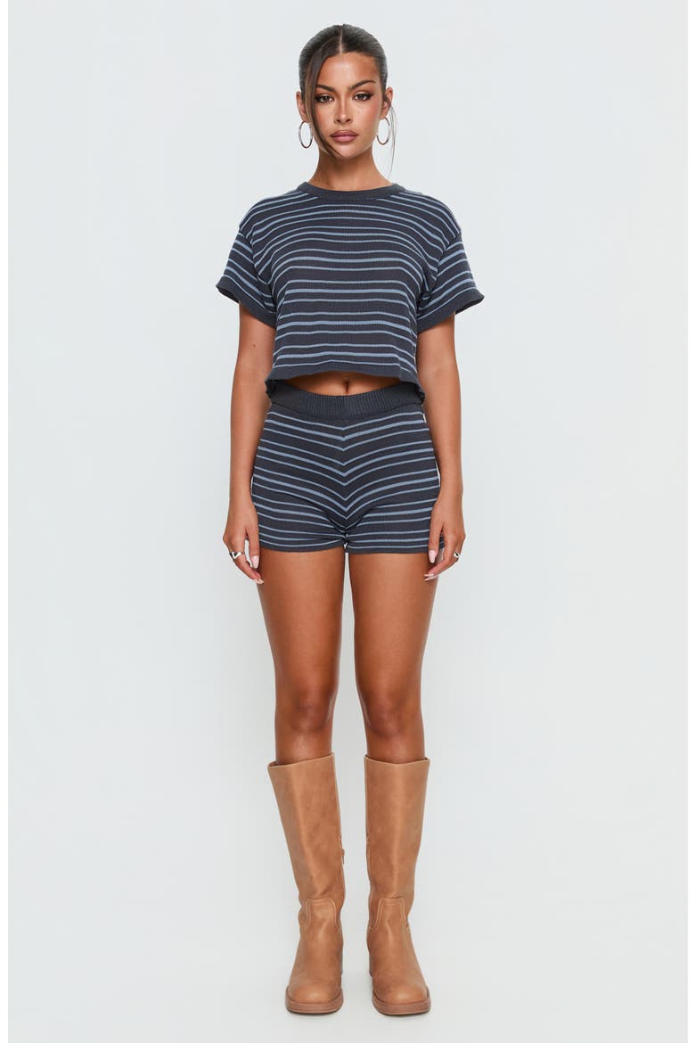 Arlynn Stripe Pull-On Knit Micro Shorts, Alternate, color, BLUE STRIPE