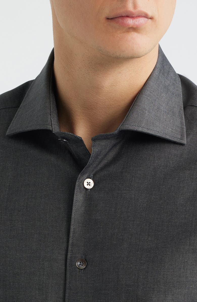 Zanella Bassano Tailored Fit Solid Stretch Cotton Twill Dress Shirt, Alternate, color, Charcoal
