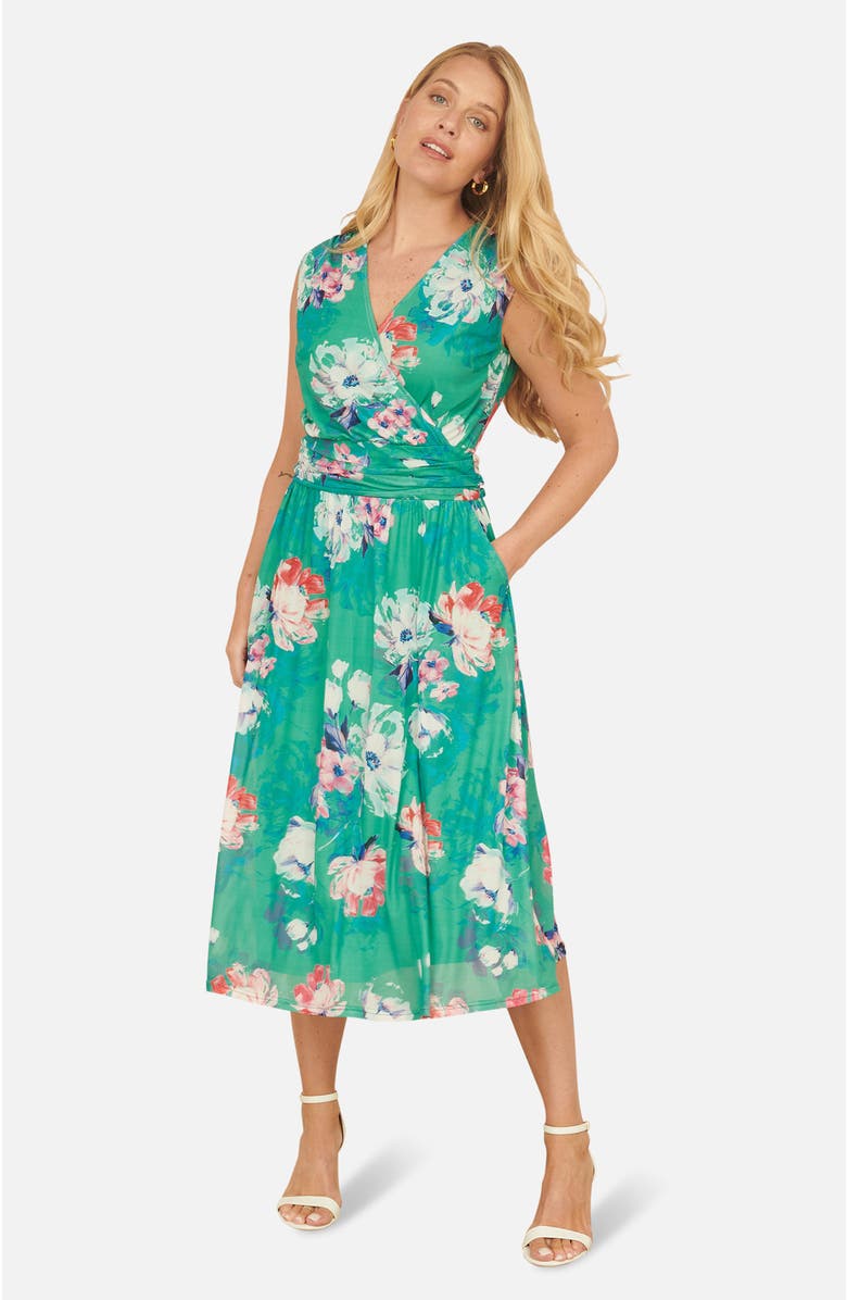 Yumi Blossom Print Stretch Mesh Dress, Alternate, color, Green