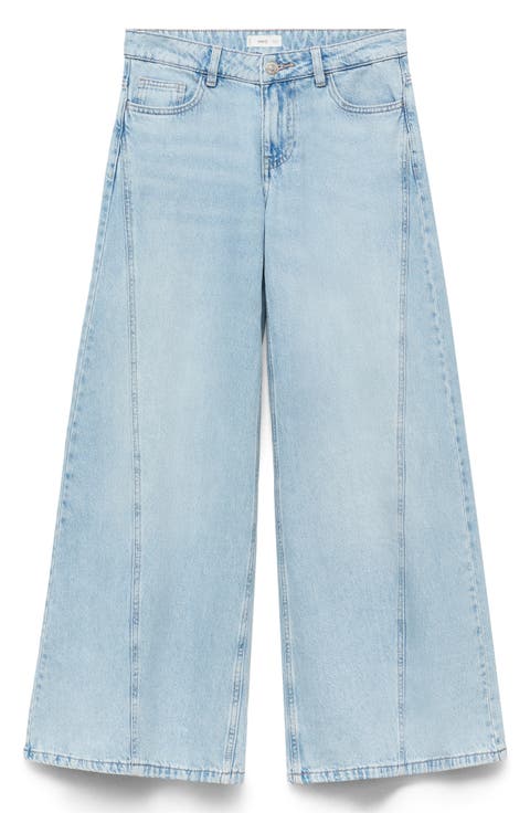 Seamed Low Rise Wide Leg Jeans