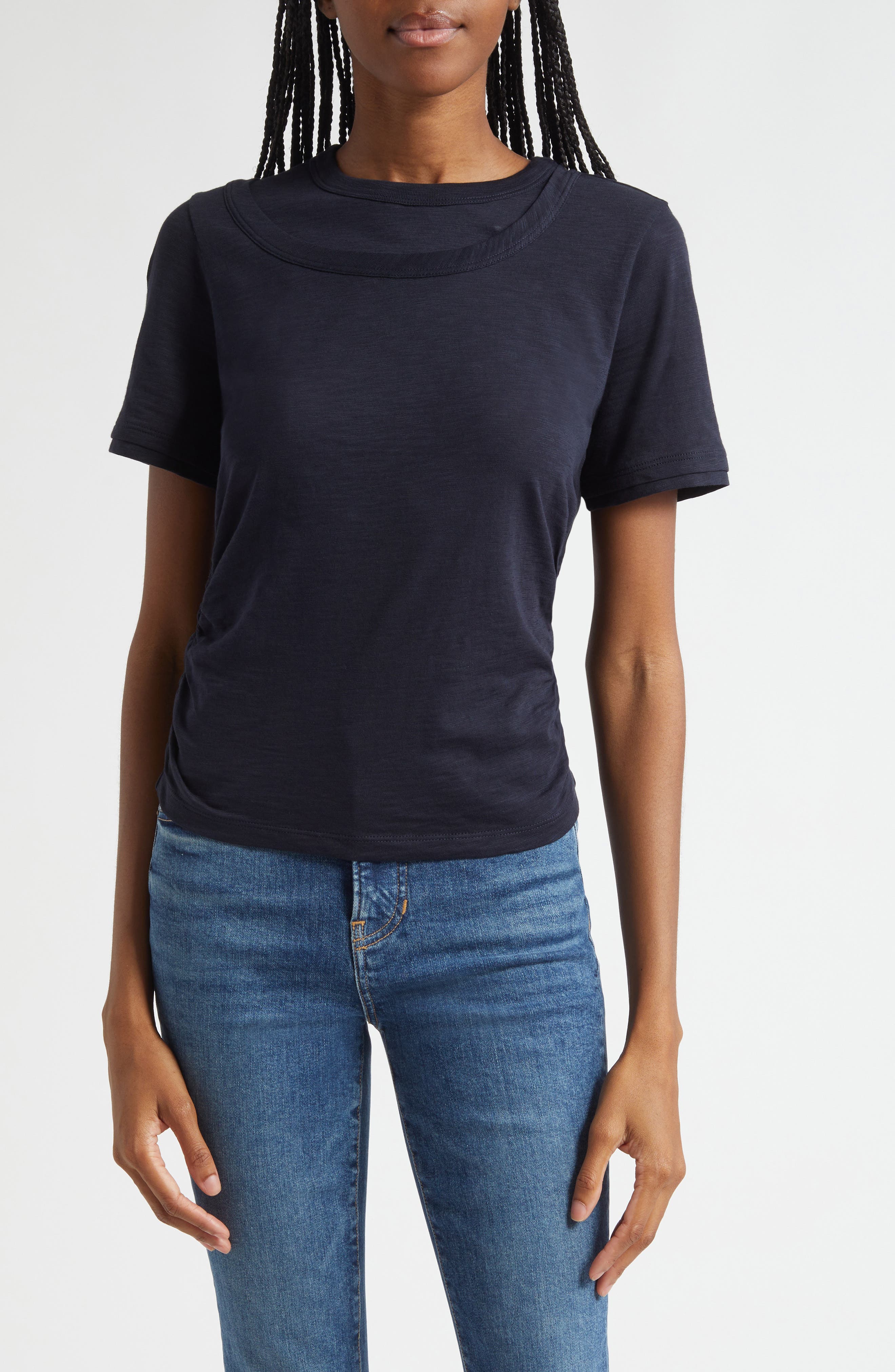 Veronica Beard Damian Ruched Double Collar T-Shirt