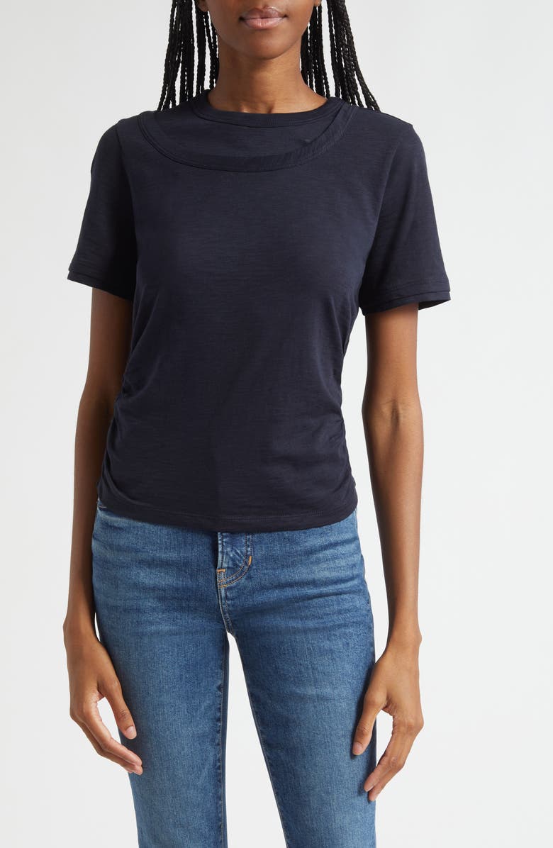 Veronica Beard Damian Ruched Double Collar T-Shirt, Main, color, Navy