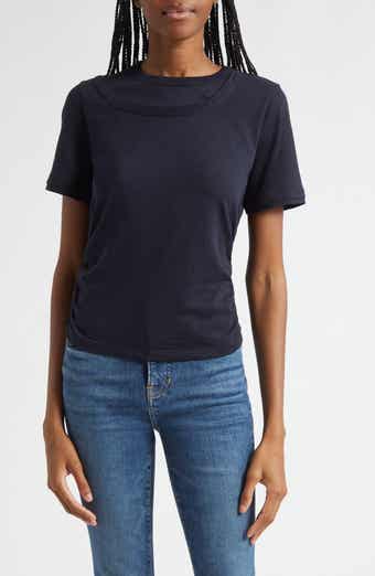 Veronica Beard Damian Ruched Double Collar T-Shirt