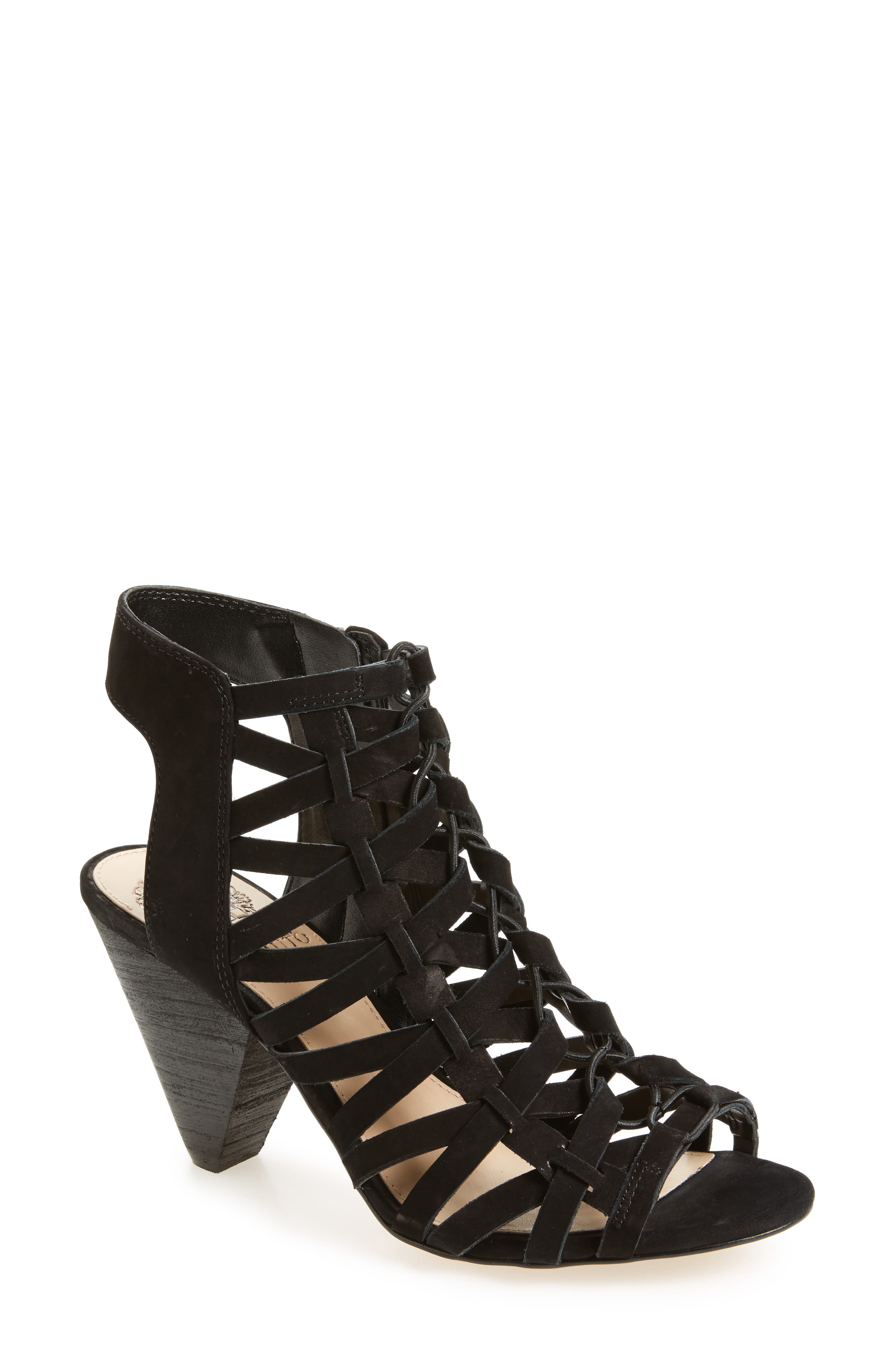 Elishan Cage Sandal, Main, color, BLACK LEATHER