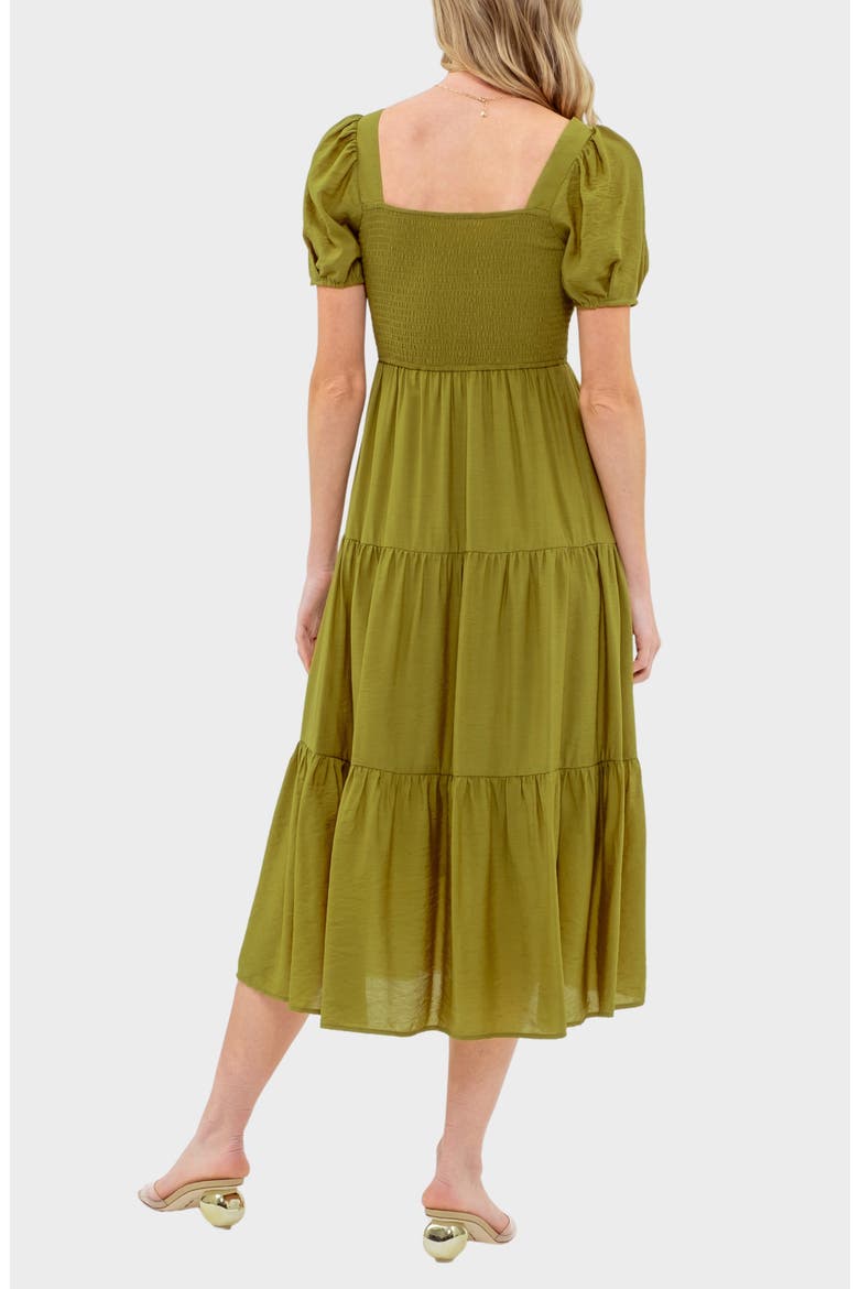Puff Sleeve Tiered Midi Dress, Alternate, color, KIWI