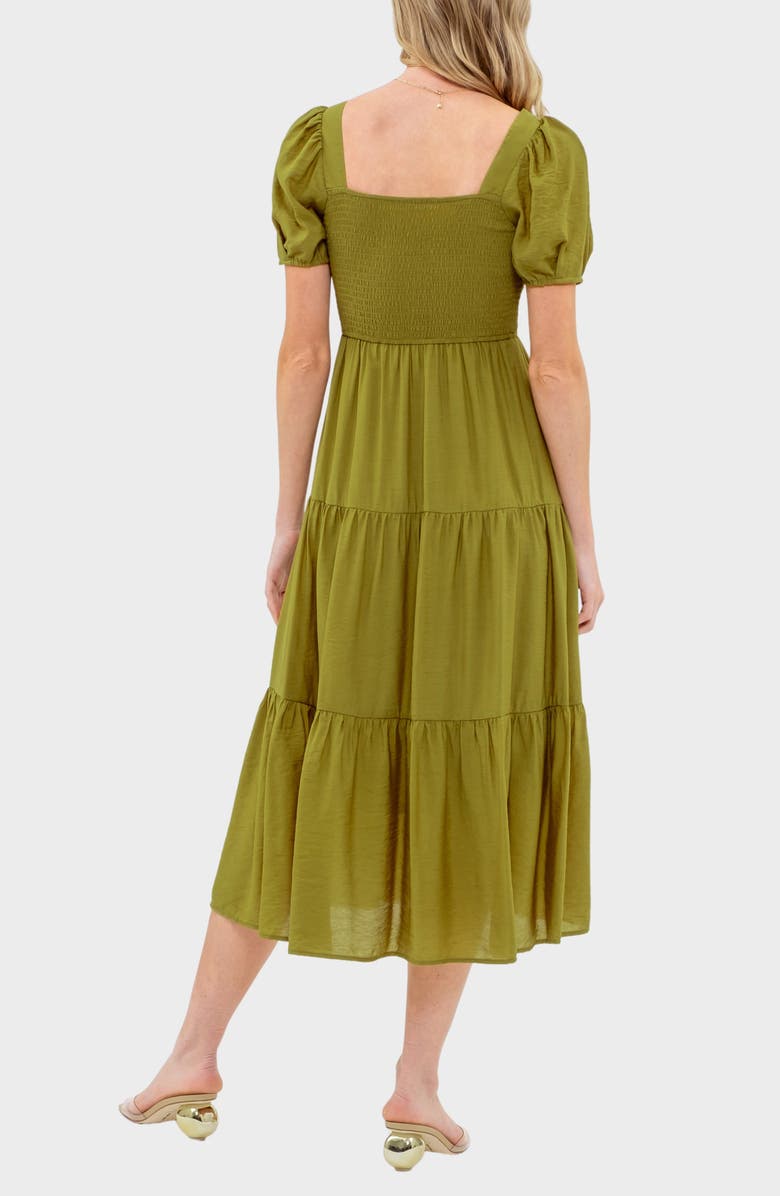 AUGUST SKY Puff Sleeve Tiered Midi Dress, Alternate, color, Kiwi
