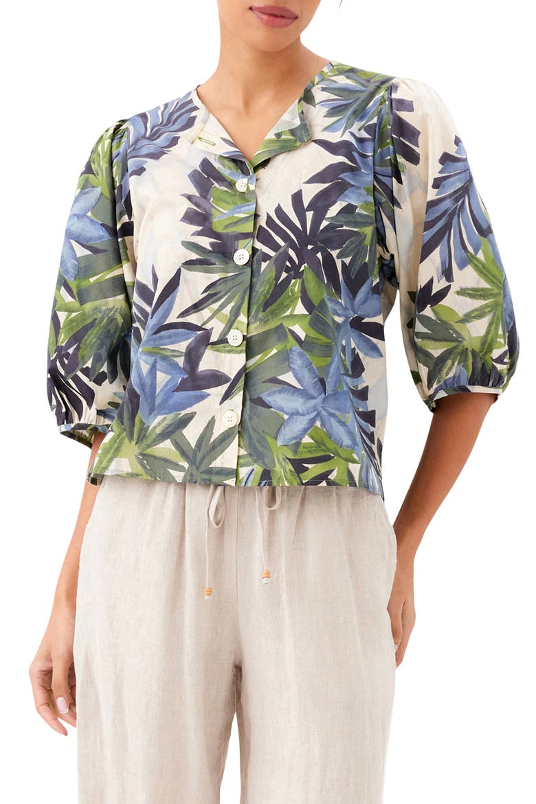 Floral Print Puff Sleeve Cotton Button-Up Shirt, Main, color, PRINT