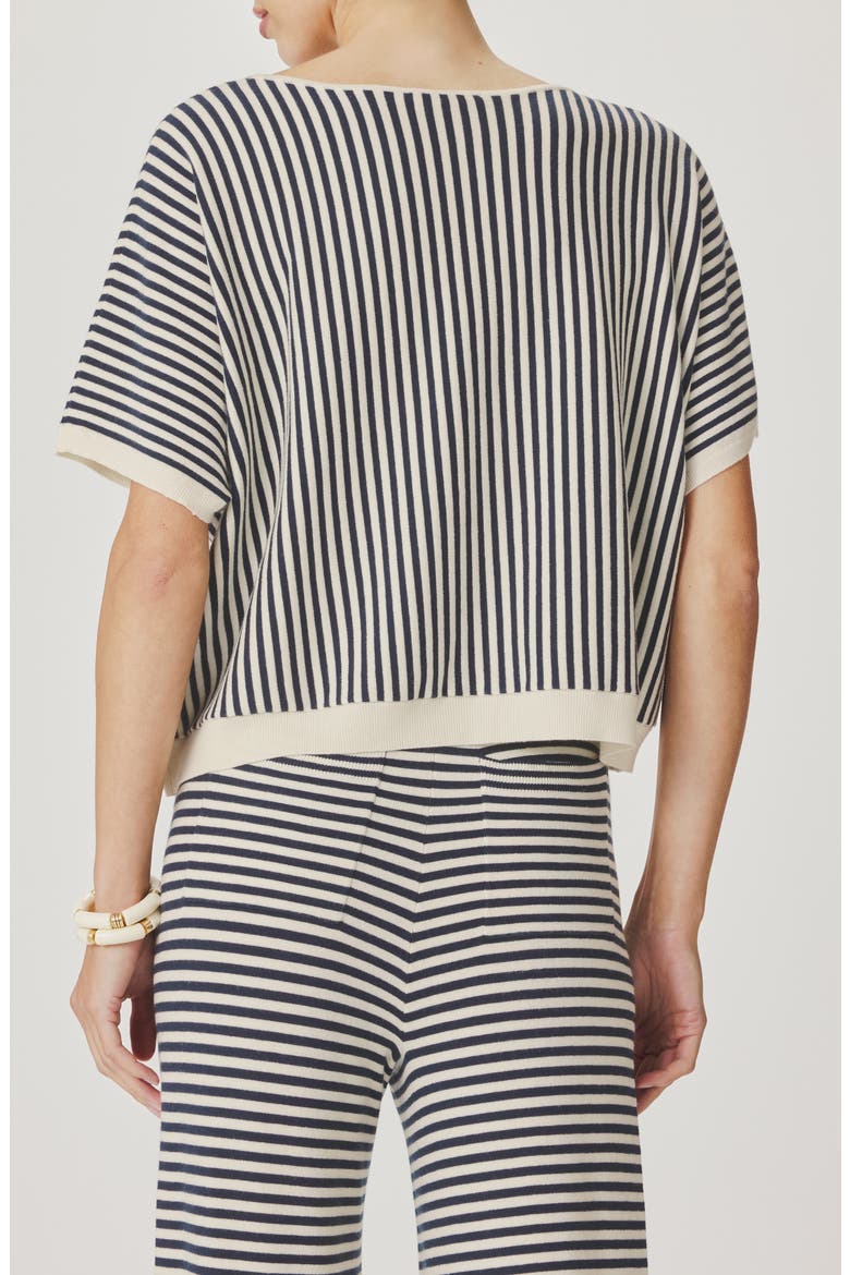 Christa Stripe Short Sleeve Sweater, Alternate, color, MOOD INDIGO BLUE/ WHITE