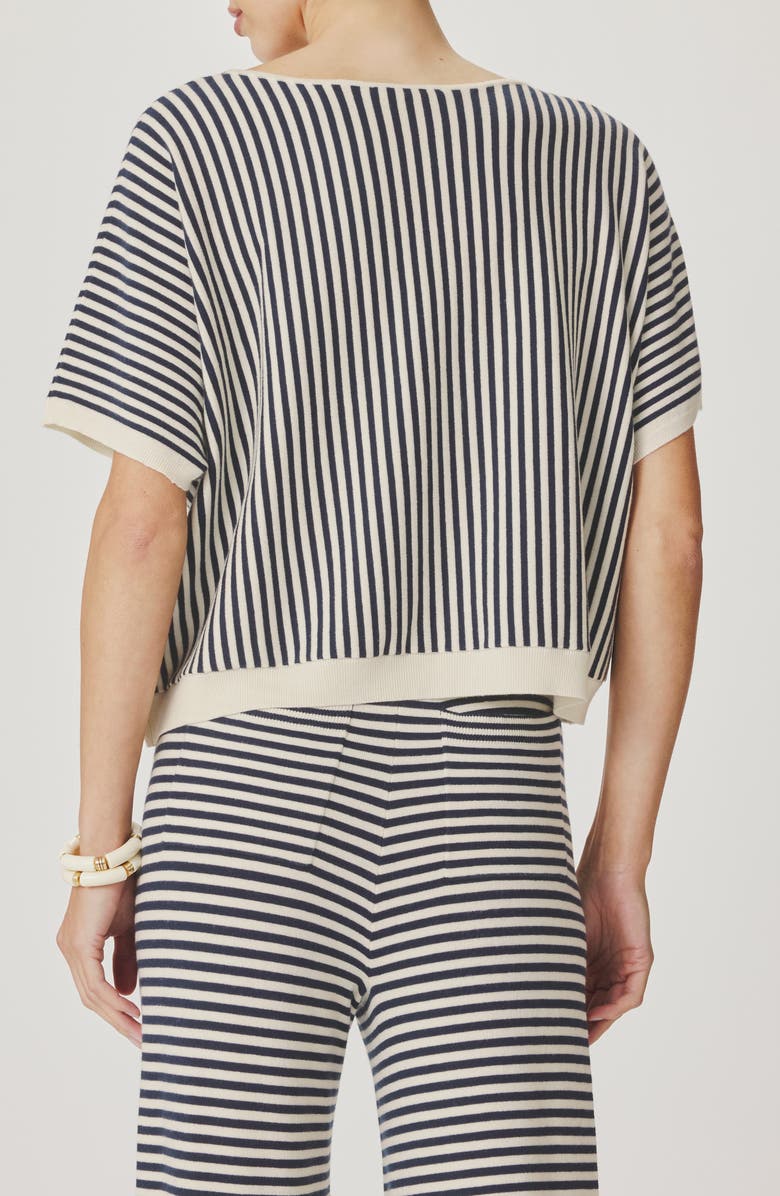 Splendid Christa Stripe Short Sleeve Sweater, Alternate, color, Mood Indigo Blue/ White