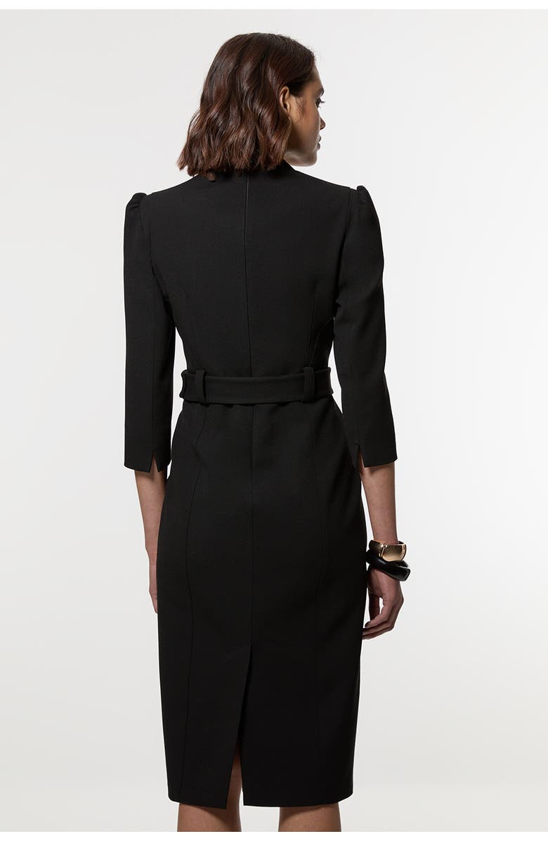 Karen Millen 3/4 Sleeve Belted Midi Dress, Alternate, color, Black