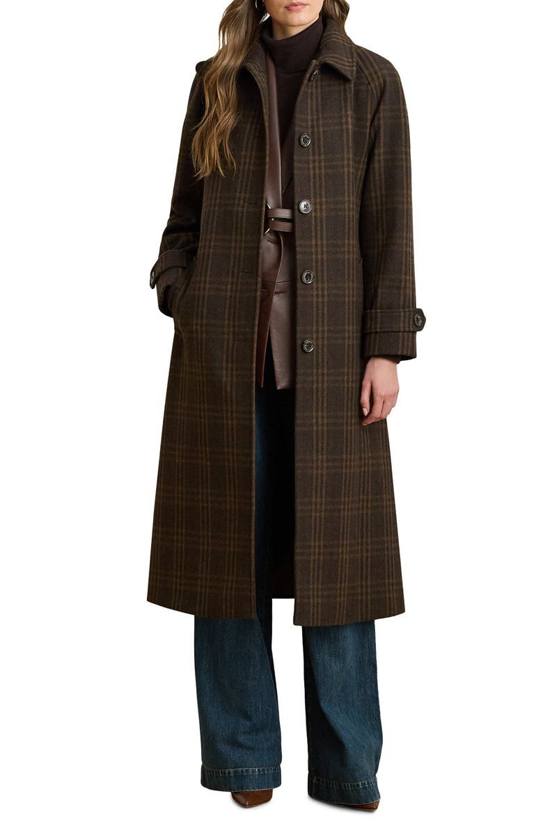 Lauren Ralph Lauren Windowpane Plaid Wool Blend Trench Coat, Main, color, 
