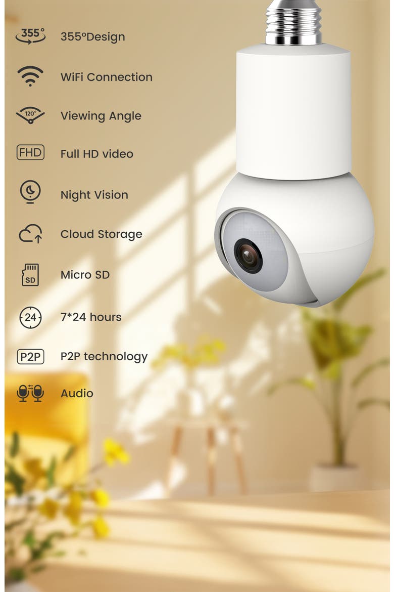 Smart WiFi 2K Light Bulb Camera, Alternate, color, White