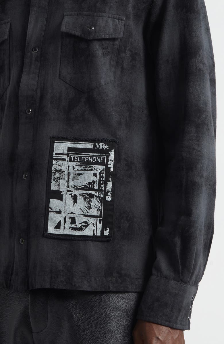 MIDNIGHT RODEO Patchwork Distressed Over Dyed Cotton Flannel Shirt, Alternate, color, Black Overdye