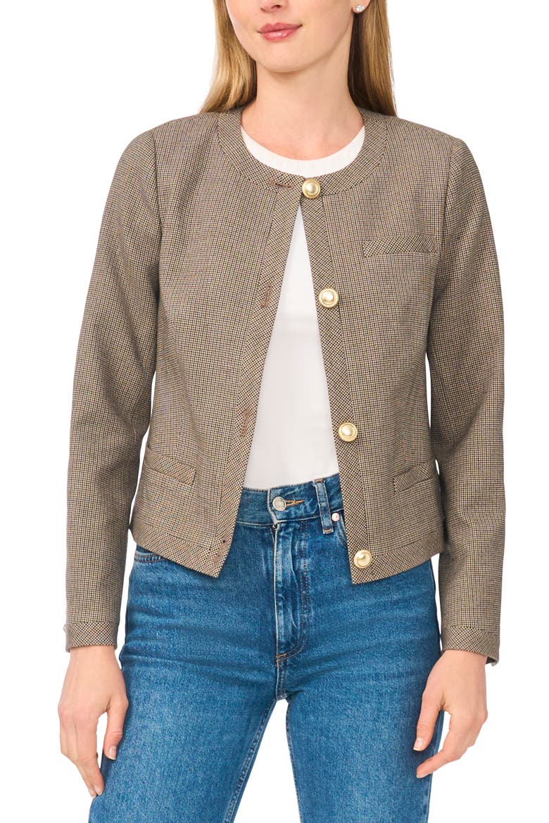 Houndstooth Collarless Crop Blazer, Alternate, color, SADDLE BROWN