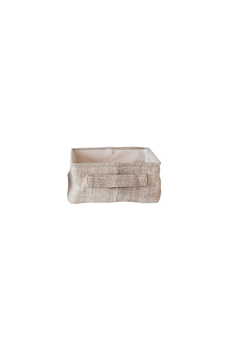 Large Rectangular Hemp Fiber and Metal Bin with Cotton Canvas Lining and Handle, Main, color, Natural