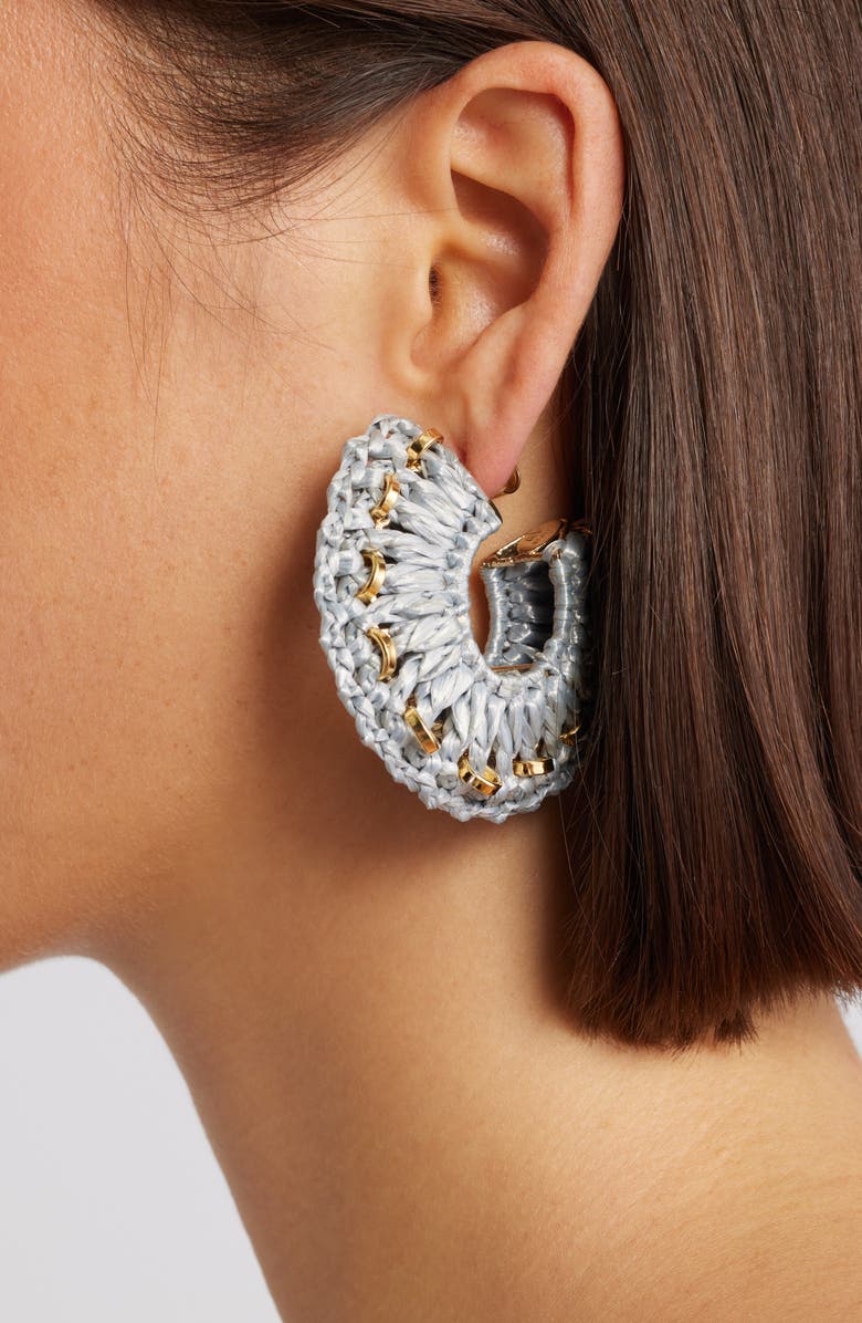 Gas Bijoux Crocus Raffia Straw Hoop Earrings, Alternate, color, Grey