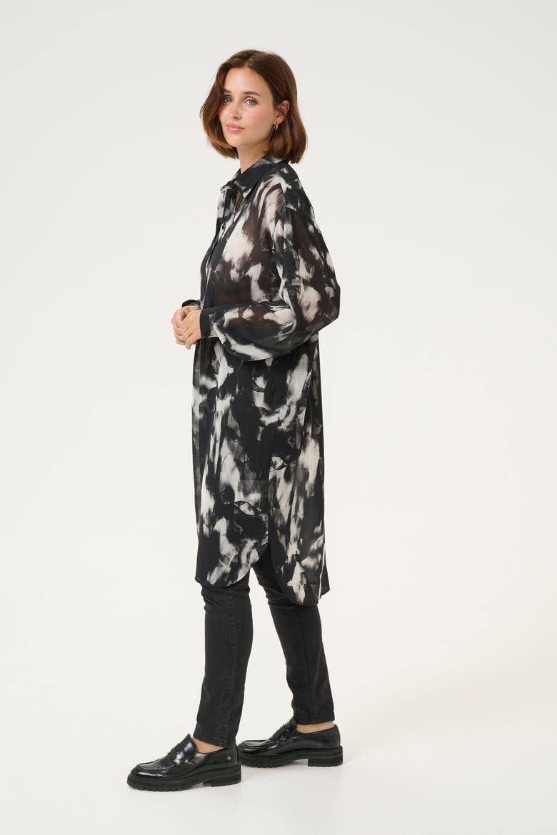 Kaaska Sheer Long Sleeves Shirt Dress, Alternate, color, Black/Grey Blurry