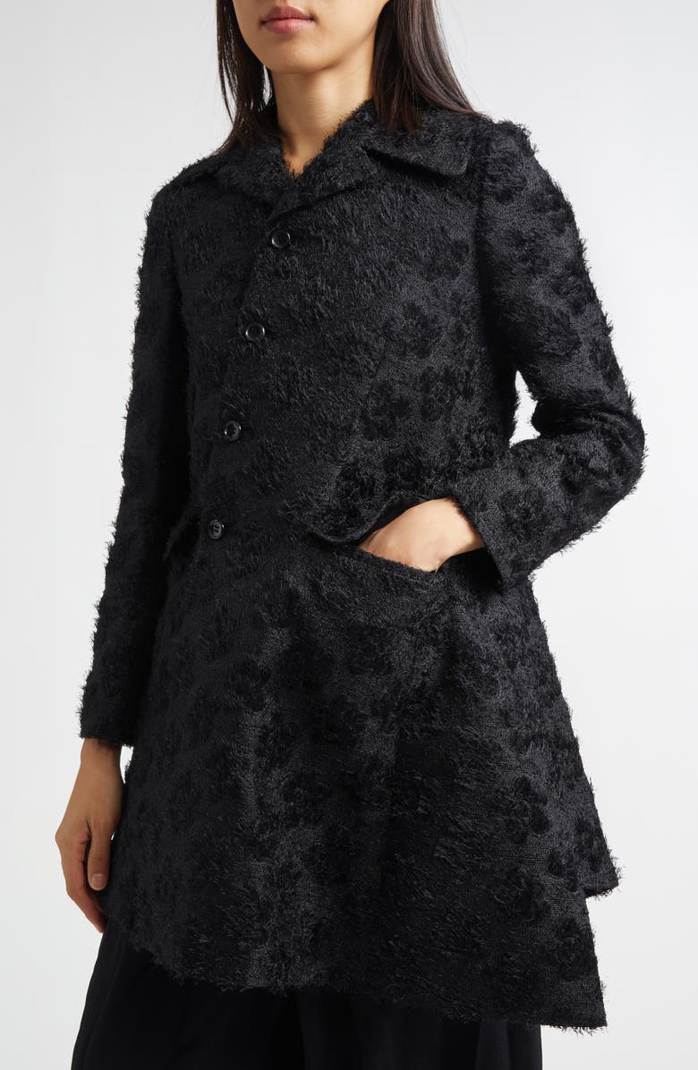 Comme des Garçons Comme des Garçons Floral Jacquard Asymmetric Coat, Alternate, color, Black