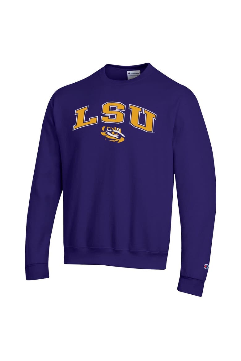 Men's Champion  Purple LSU Tigers Arch Over Logo Pullover Sweatshirt, Alternate, color, Purple