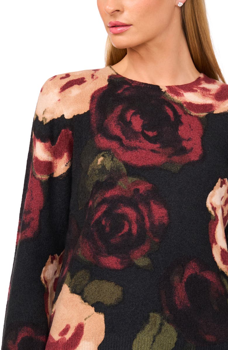 Halogen<sup>®</sup> Floral Print Crewneck Sweater, Alternate, color, Rich Black
