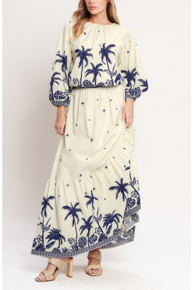 Print Cotton Maxi Skirt, Alternate, color, OFF WHITE