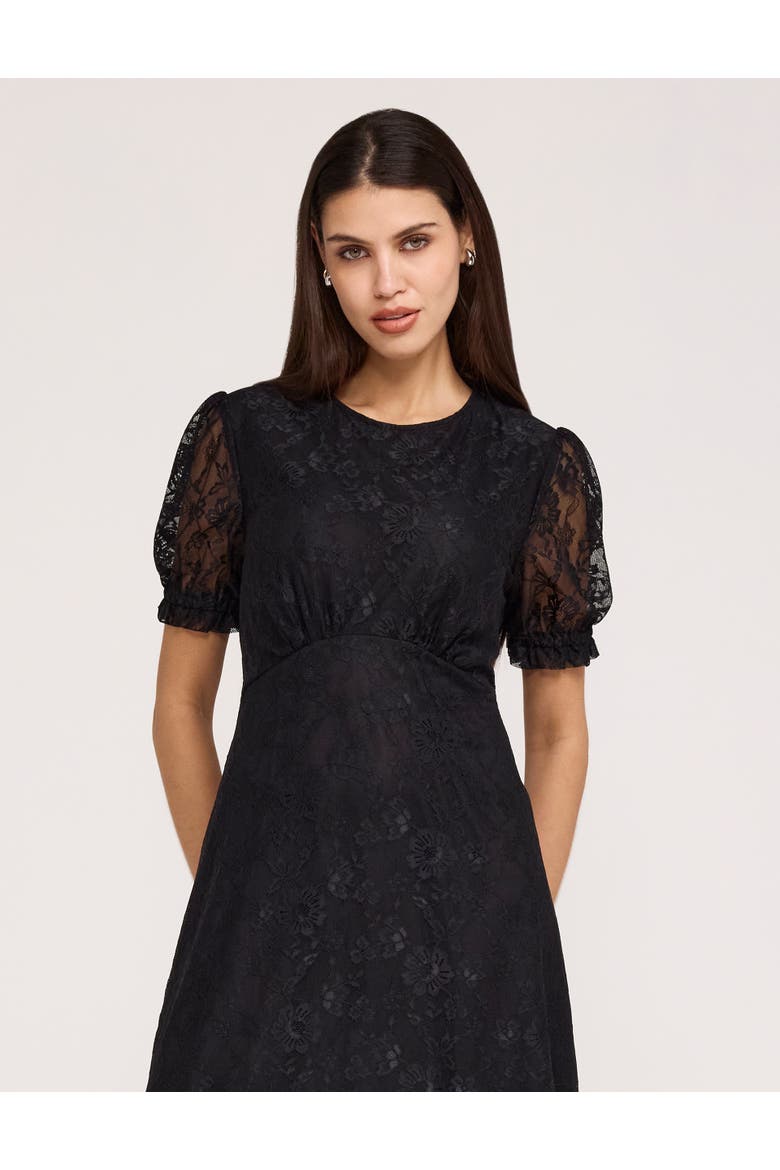 Mela Puff Sleeve Midi Tea Dress, Alternate, color, Black