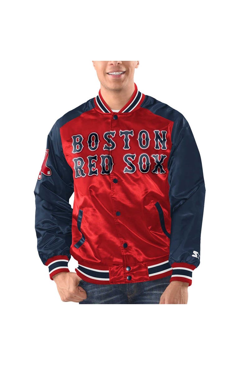 Men's Starter Red/Navy Boston Red Sox Varsity Satin Full-Snap Jacket, Main, color, Red