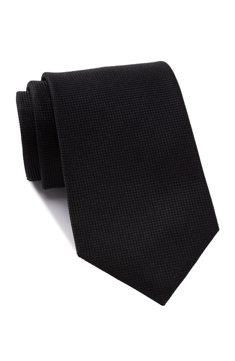 NORDSTROM RACK Oleta Solid Silk Blend Tie, Main, color, Black