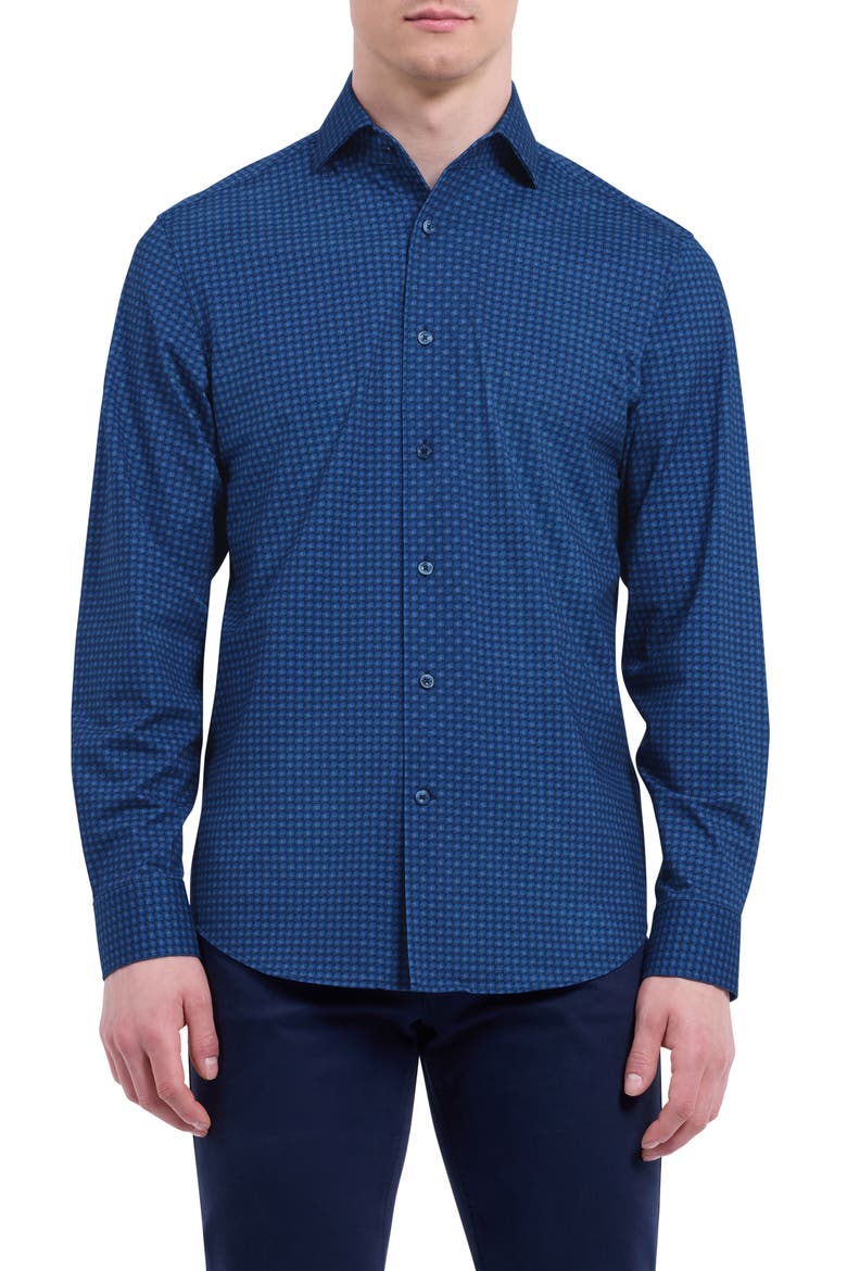 Devon OoohCotton® Geo Print Button-Up Shirt, Main, color, NIGHT BLUE