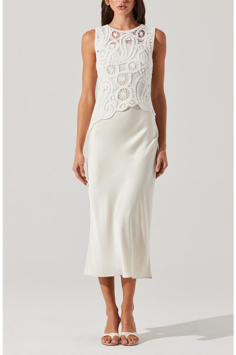 Martina Mixed Media Midi Dress, Alternate, color, WHITE CHAMPAGNE