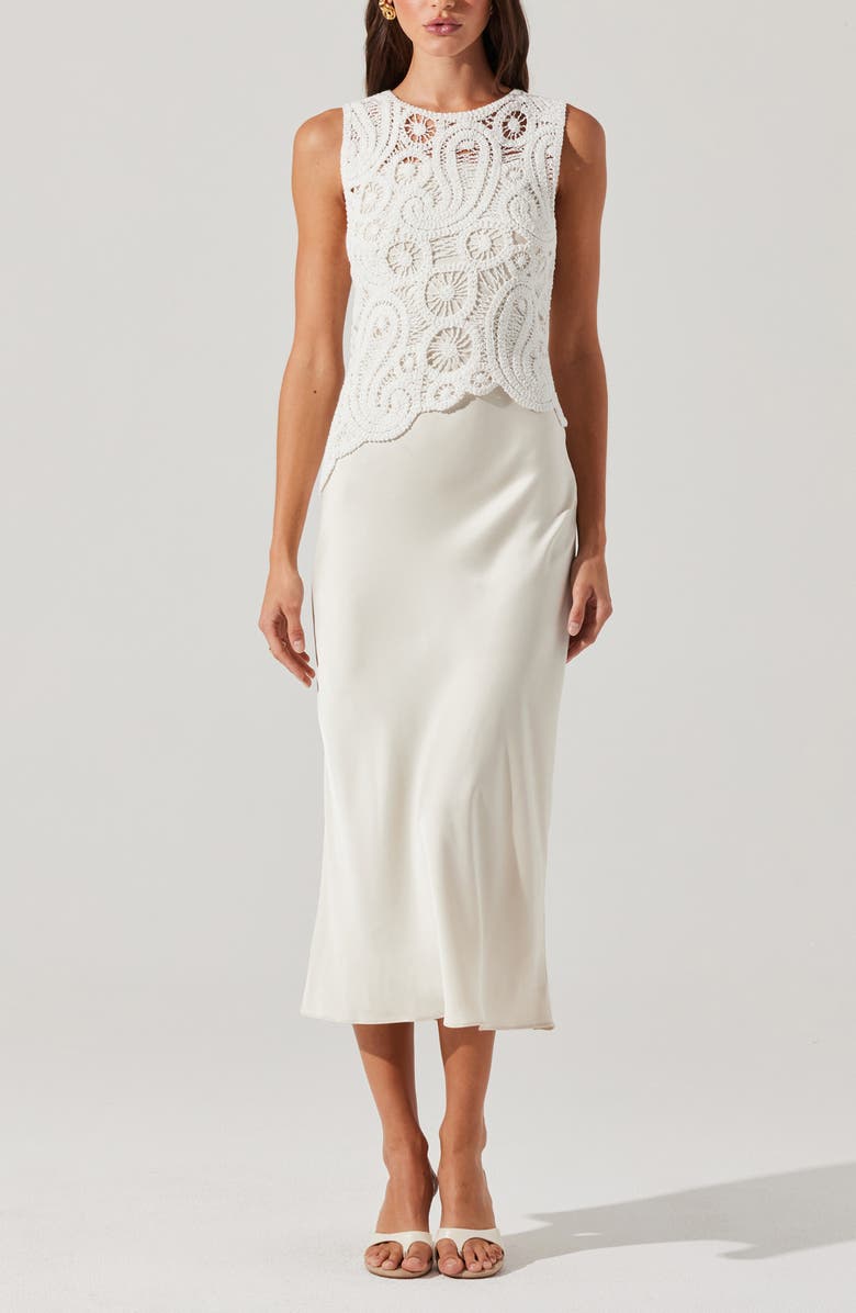 ASTR the Label Martina Mixed Media Midi Dress, Alternate, color, White Champagne