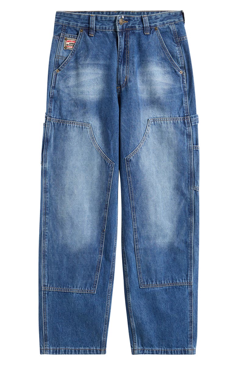CRIMINAL DAMAGE Mercer Double Knee Cotton Denim Carpenter Pants, Alternate, color, Washed Blue