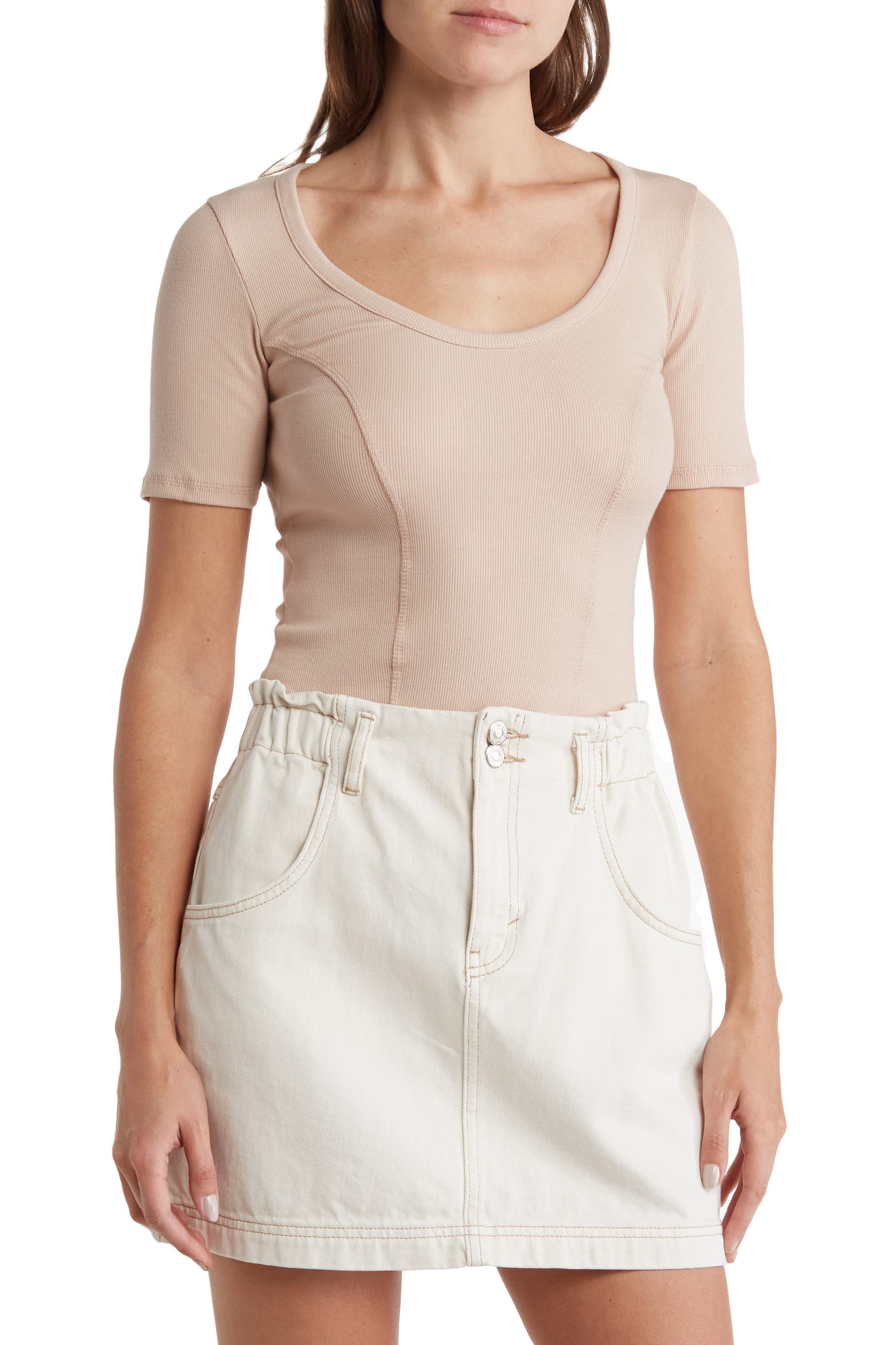 Short Line Model Topshop Short Sleeve Seam Tee (Women) | Nordstromrack