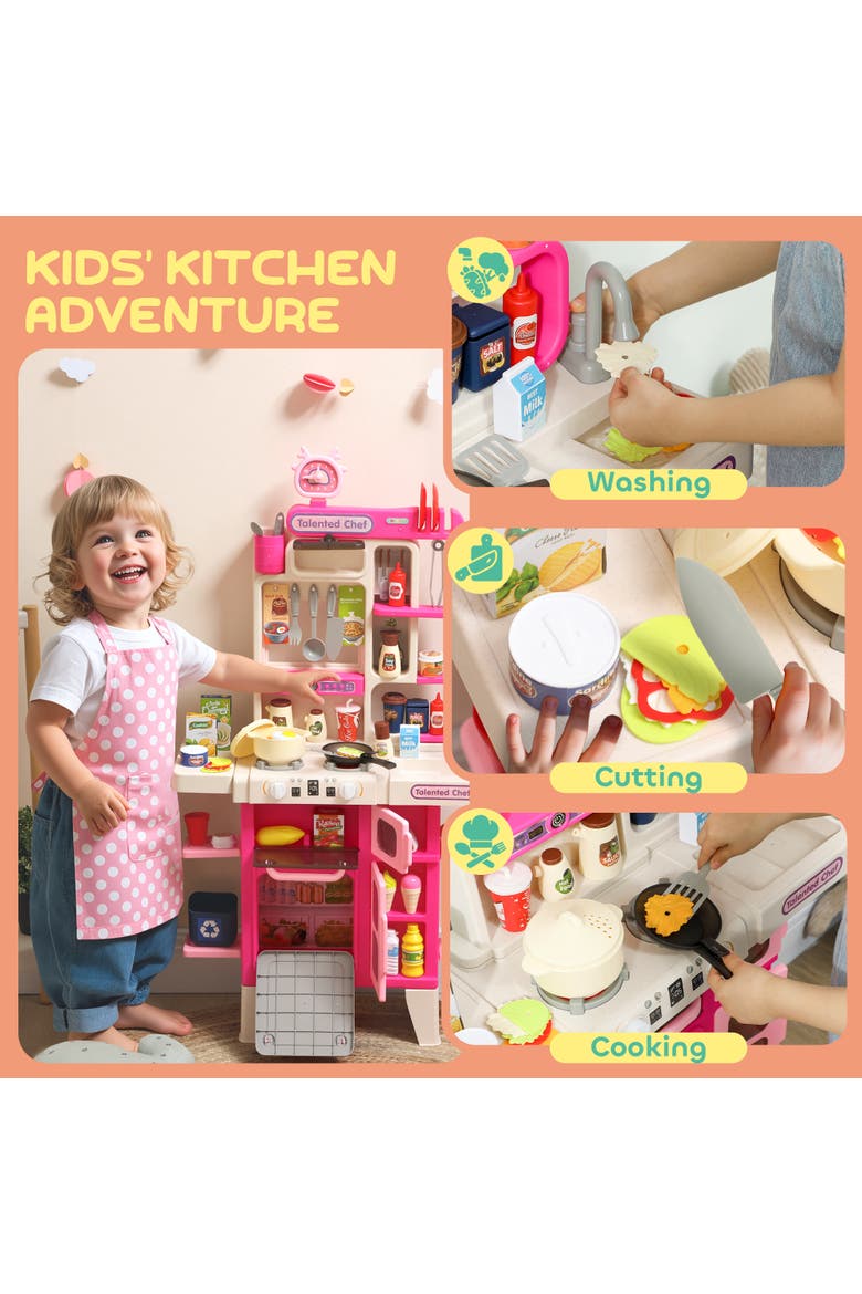 Kids Play Kitchen Toy Set, 104PCS Pretend Role Play Kitchen Playset for Toddlers, Realistic Lights & Sounds, Ages 3-6, Pink, Alternate, color, Pink