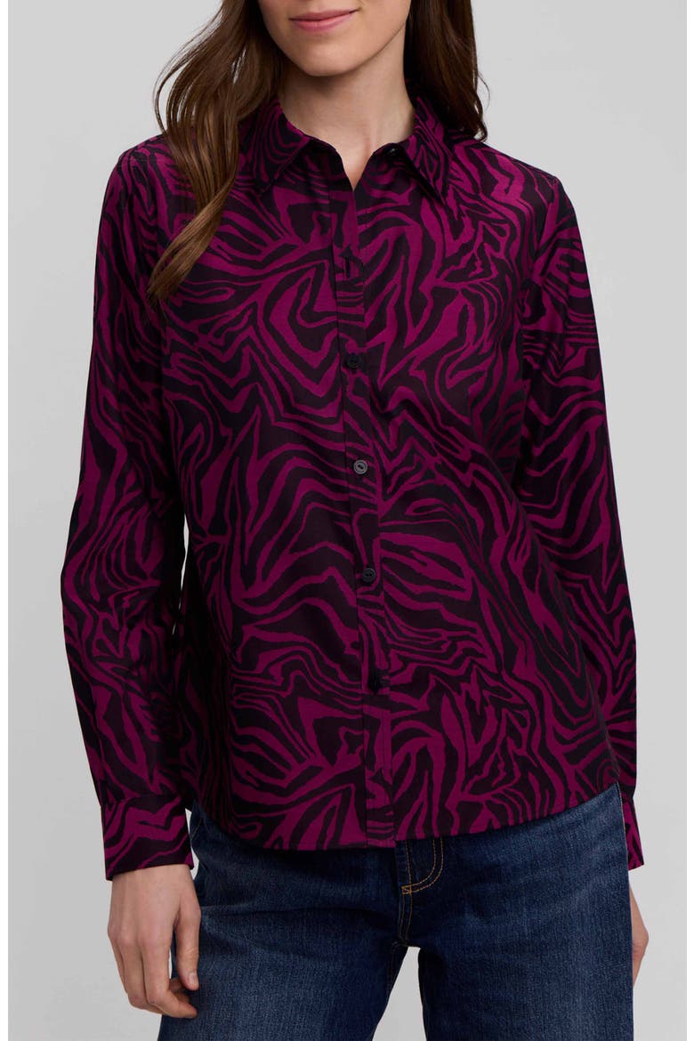 Hampton Zebra Print Cotton Blend Button-Up Shirt, Main, color, POMEGRANATE RED/ BLACK
